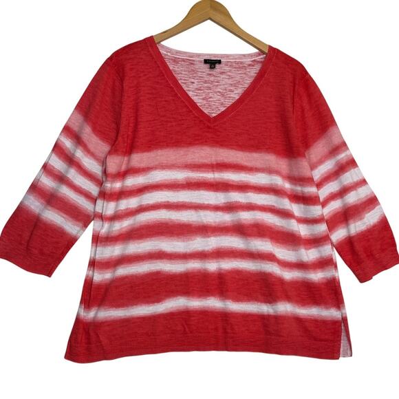 Talbots Tie-Dye Striped V-Neck Lightweight Pullover Sweater Sz XL Preppy Cottage - Picture 2 of 9